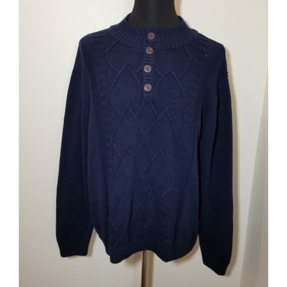 Gioberti Mens Large Navy Cable Knit Sweater Preppy Old Money Academia Minimalist